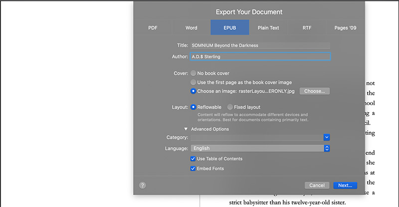 Export EPUB File