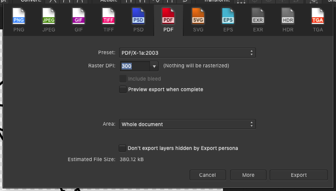 Affinity Designer PDF Export